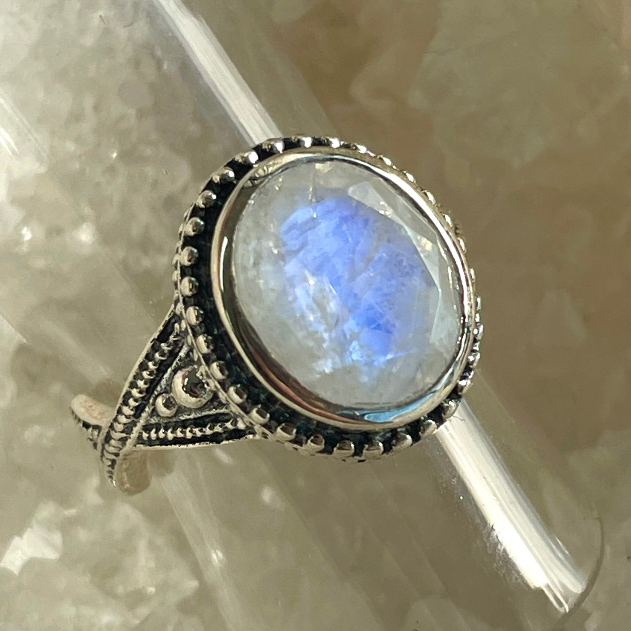 Rainbow Moonstone Sterling Silver Ring - Sz6 RM19 Rainbow Moonstone Sterling Silver Ring - Sz6 RM19